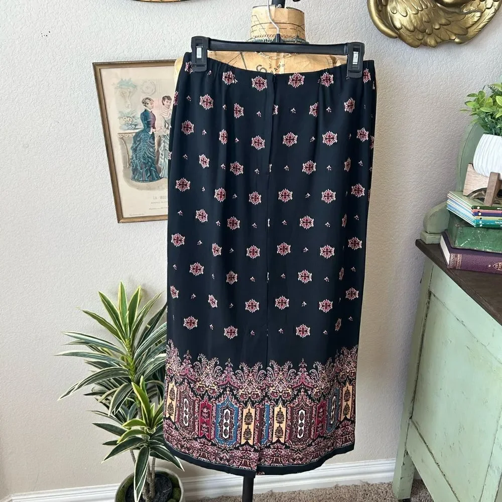 I.N. Studio 90s Y2k Midi Maxi Black Colorful Boho Moroccan Skirt sz Petite M